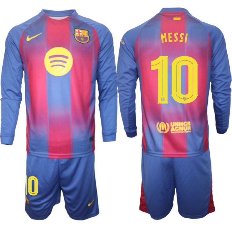 Men 2025-2026 Club Barcelona home blue Long sleeves #10 Soccer Jersey 1
